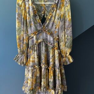 Floral Ruffle Dress in Yellow and Purple